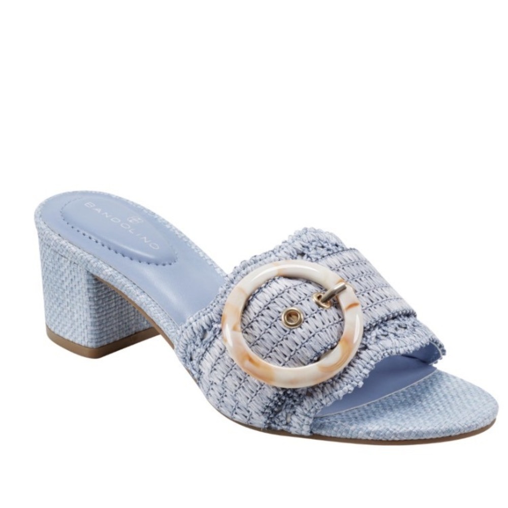 Bandolino Anni Blue Raffia Buckle Slide Sandals Mules Women's Size 9.5M